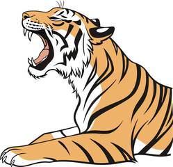 Colorful Cartoon Tiger with Open Mouth and Sharp Teeth in Detailed Style