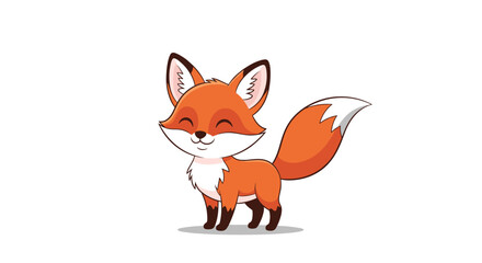 Obraz premium A cute cartoon fox with a bushy tail and bright eyes standing on a white background.
