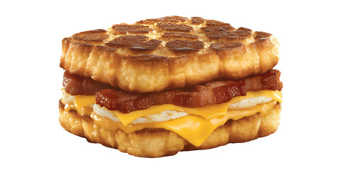 Crispy bacon melted cheese and fried egg layered between toasted brioche buns