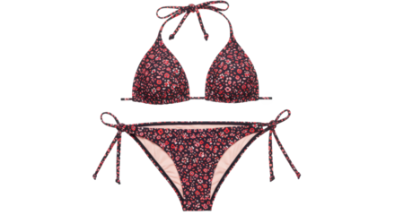 Floral bikini set with tie straps in pink and red pattern  