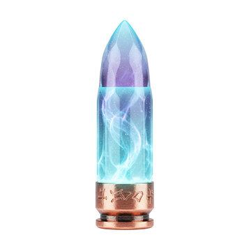 Magic crystal bullet with glowing blue energy inside