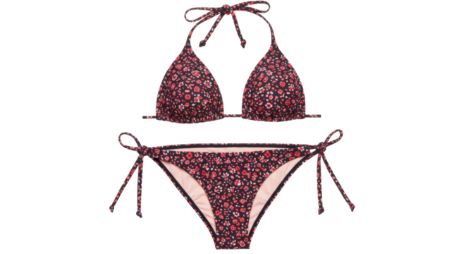 Floral bikini set with tie straps in pink and red pattern - Powered by Adobe