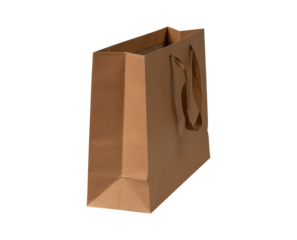 Brown recycled shopping bag isolated on transparent.