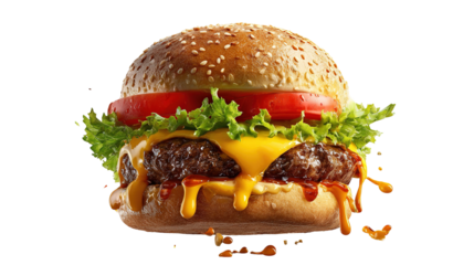 big fresh burger with cheese and bacon isolated on white background