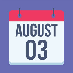 3 August Calendar. Blue Background. Isolated Vector Calendar.