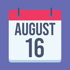16 August Calendar. Blue Background. Isolated Vector Calendar.