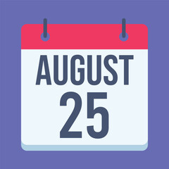 25 August Calendar. Blue Background. Isolated Vector Calendar.