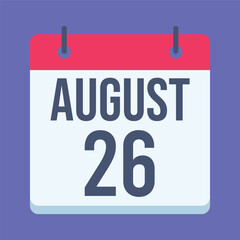 26 August Women’s Equality Day Calendar. Blue Background. Isolated Vector Calendar.