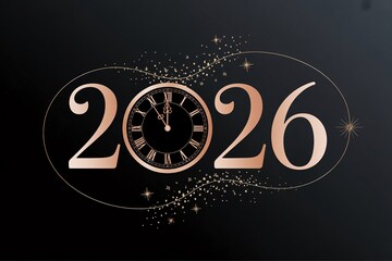 happy new year,happy new year 2026,Elegant 2026 New Year celebration design with a rose gold clock and sparkling details for a festive and sophisticated holiday season vibe