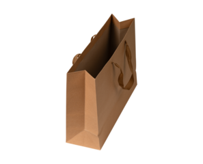 Brown recycled shopping bag isolated on transparent.