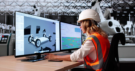 Female Automotive Engineer Designing Electric Car Parts