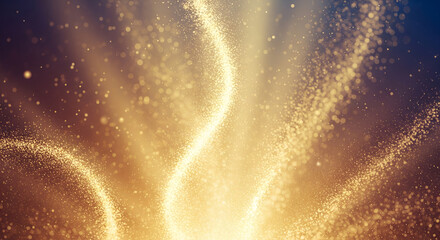 Golden particle background with bright light trails and shimmering dust