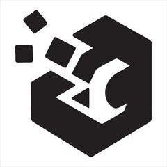 Abstract Black Logo Design Featuring a Cuboctahedron with Disintegrating Blocks Effect