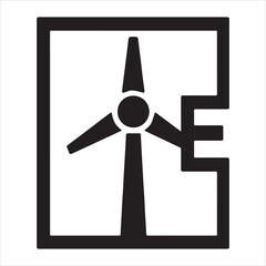 Black and white square with wind turbine and abstract E shape graphic