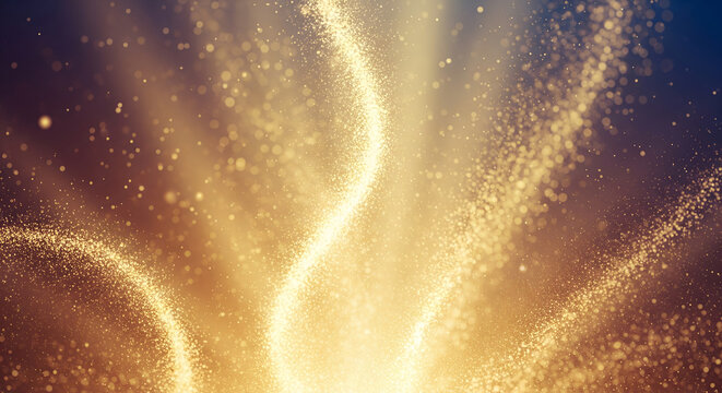 Golden particle background with bright light trails and shimmering dust
