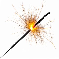 Obraz premium Glowing Sparkler with Golden Sparks Against Pure White Background Isolated