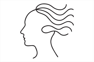 Minimalist woman's profile with flowing hair created by a single line