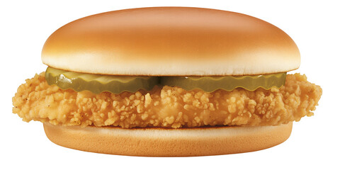 Crispy Fried Chicken Fillet Sandwich With Pickles And Bun On A Transparent Background