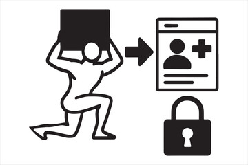 Data Privacy Concept showing a person burdened leading to secure medical data