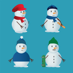 Cute snowman characters set, winter holiday illustration, christmas clipart collection
