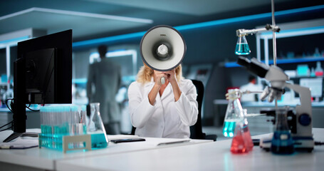 Female Speaker Making Urgent Announcement Through Loud