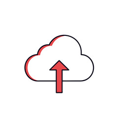 Red upload arrow icon emerging from a stylized cloud against black background