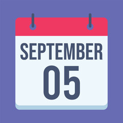 5 September International Day of Charity and Teachers’ Day Calendar. Blue Background. Isolated Vector Calendar.