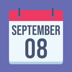 8 September International Literacy Day Calendar. Blue Background. Isolated Vector Calendar.