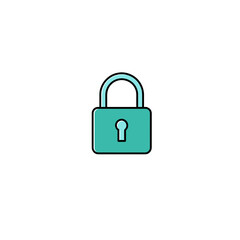 Simple teal padlock icon with white outline on a black background