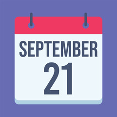 21 September International Day of Peace Calendar. Blue Background. Isolated Vector Calendar.