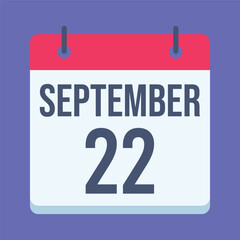 22 September World Car-Free Day Calendar. Blue Background. Isolated Vector Calendar.