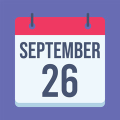 26 September World Environmental Health Day Calendar. Blue Background. Isolated Vector Calendar.