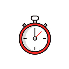 Simple red and white stopwatch icon on a black background for time measurement