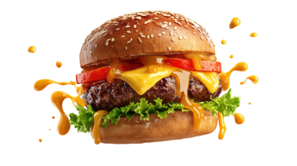 big fresh burger with cheese and bacon isolated on white background