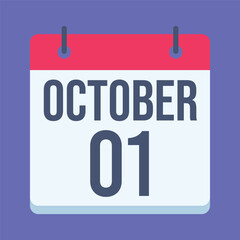 1 October International Day of Older Persons Calendar. Blue Background. Isolated Vector Calendar.