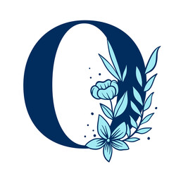Flower letter O png blue font