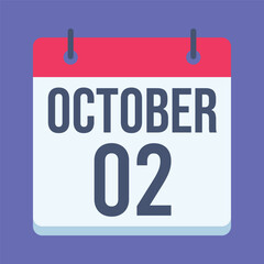 2 October Gandhi Jayanti Calendar. Blue Background. Isolated Vector Calendar.