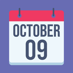 9 October World Post Day Calendar. Blue Background. Isolated Vector Calendar.