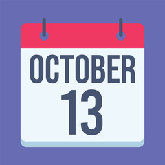 13 October International Day for Disaster Reduction Calendar. Blue Background. Isolated Vector Calendar.