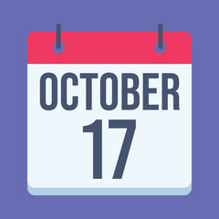 17 October International Day for Eradication of Poverty Calendar. Blue Background. Isolated Vector Calendar.