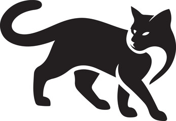 Walking cat with curved tail silhouette, Cute black cat vector design