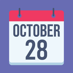 28 October Calendar. Blue Background. Isolated Vector Calendar.