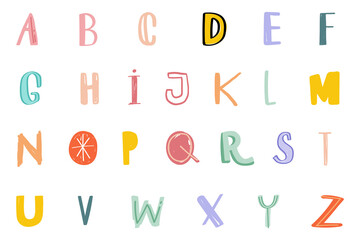 Alphabet png hand drawn doodle font typography set