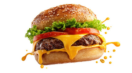 big fresh burger with cheese and bacon isolated on white background