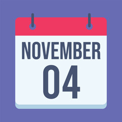 4 November Calendar. Blue Background. Isolated Vector Calendar.