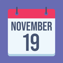 19 November International Men’s Day Calendar. Blue Background. Isolated Vector Calendar.