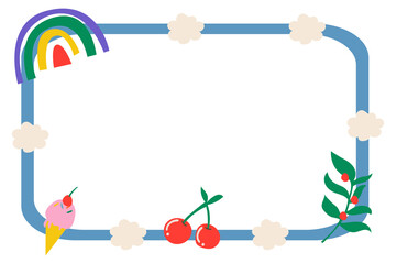 Rainbow frame png, colorful retro doodle in aesthetic design