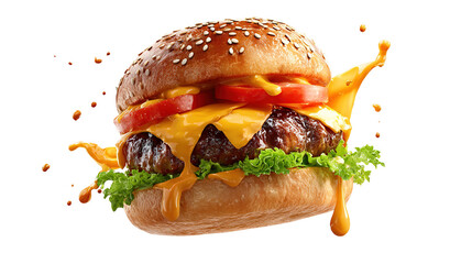 big fresh burger with cheese and bacon isolated on white background