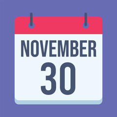 30 November Computer Security Day Calendar. Blue Background. Isolated Vector Calendar.