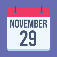 29 November International Day of Solidarity with the Palestinian People Calendar. Blue Background. Isolated Vector Calendar.